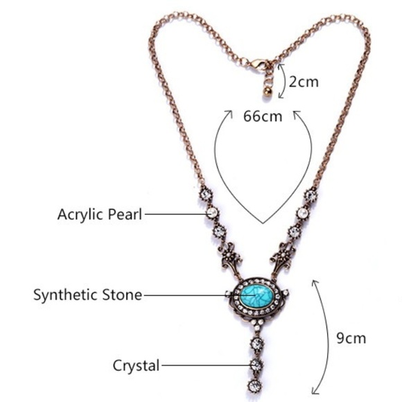 N14 | Long Boho Necklace Turquoise Stone Pendant - Picture 2 of 5